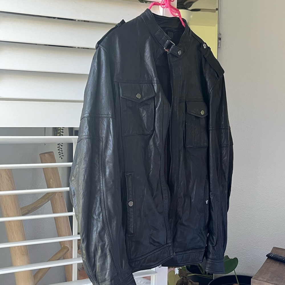 Vintage black leather moto jacket